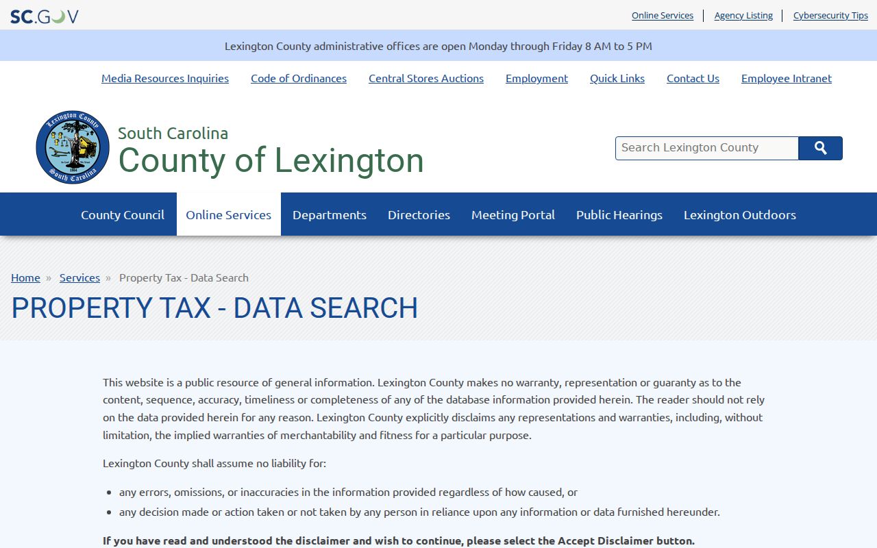 Lexington County ZIP code directory property data disclaimer