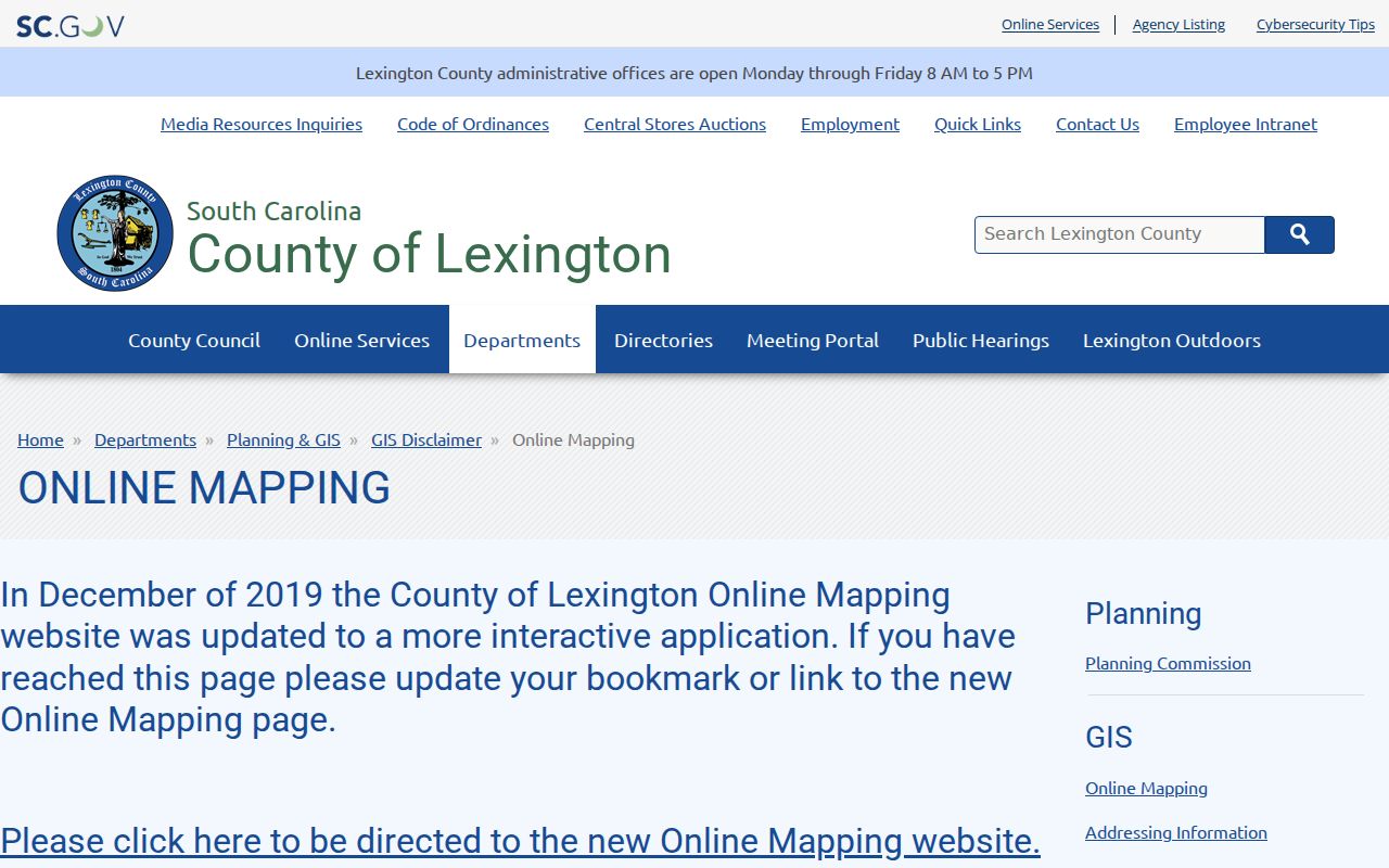Lexington County street directory GIS online mapping entry