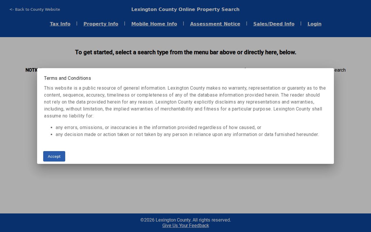 Lexington County residents directory property search screen