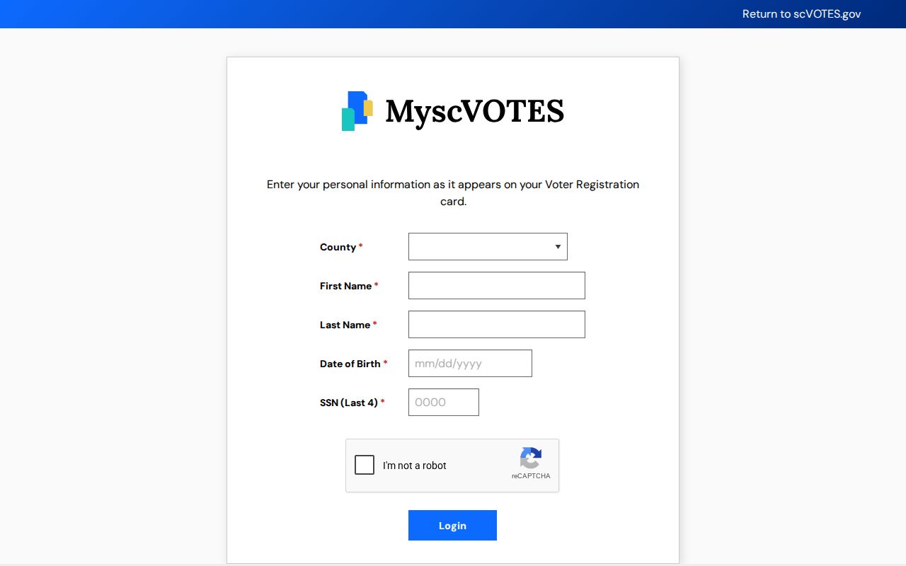 Lexington County residents directory identity-gated voter self-service form