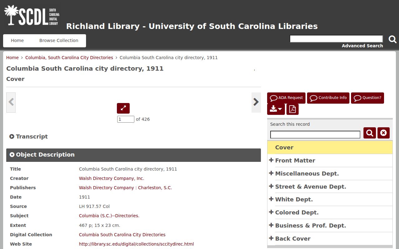 Lexington County city directory research using the digitized 1911 Walsh volume