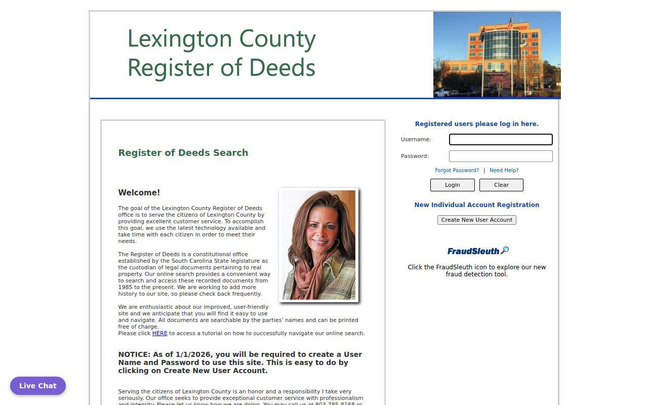 Lexington County residents directory Register of Deeds account login