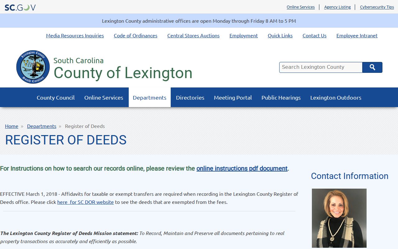 Lexington County residents directory Register of Deeds coverage page