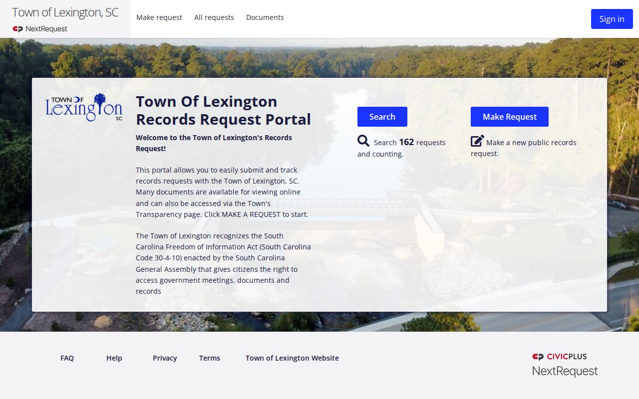 Lexington County residents directory Town of Lexington NextRequest portal
